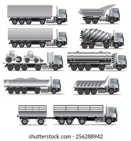 Conjunto de coches para el transporte de carga. Ilustración del vector