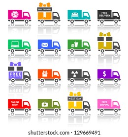 Set of truck colored icons, vector illustration