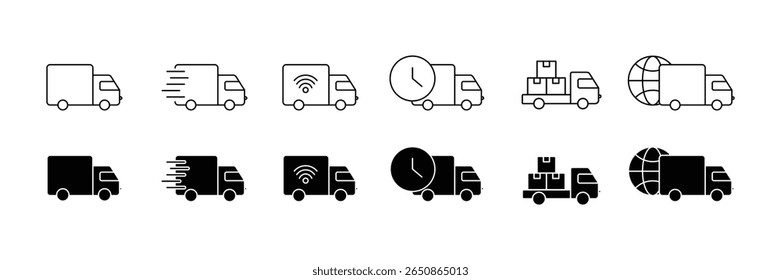 Set of Truck Delivery  icon collection. Logistics, delivery tracking, shipping, express delivery, container symbol.
