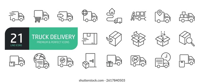Set Of Truck Delivery Line Icons.