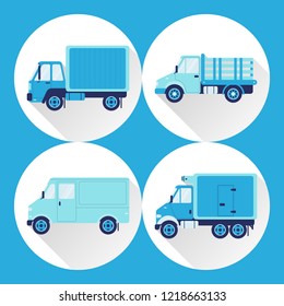 Set of truck icons in flat style with long shadow