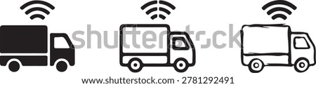 Set of truck icons representing delivery vehicle, logistics transport, and freight transportation.