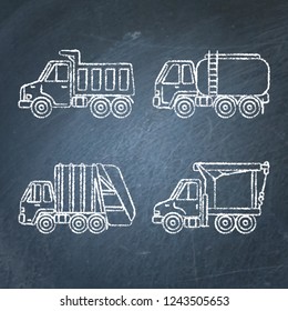 Set of truck icons sketches on chalkboard