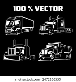 Set of Truck Logo, cargo logo, delivery cargo trucks, Logistic logo pack black background