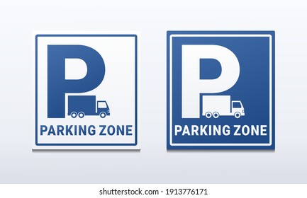 Set Of Truck Parking Sign. Truck Parking Zone. Illustration Vector