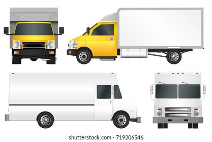 Set truck template. Cargo van Vector illustration EPS 10 isolated on white background. City commercial vehicle delivery.