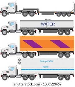 Set of truck tractors with semi-trailers on white background