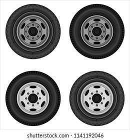 Set of truck wheels with steel wheels isolated on white background. Flat design. Vector illustration.