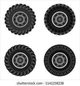 Set of truck wheels with steel wheels isolated on white background. Flat design. Vector illustration.