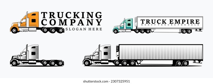 Set of Trucking company Monochrome logo. Truck delivery or logistic logo industry vector