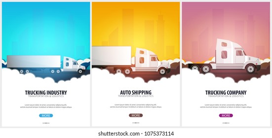 Set of Trucking Industry posters, Logistic and delivery. Semi truck. Vector Illustration