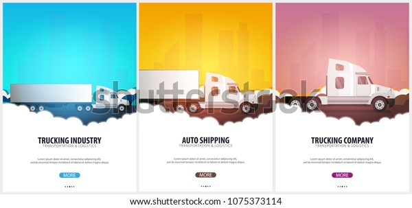 Set of Trucking Industry posters,\
Logistic and delivery. Semi truck. Vector\
Illustration