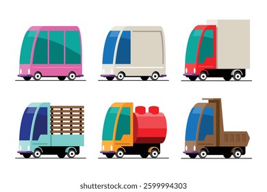 Set of Trucks, Buses, and Delivery Vehicles