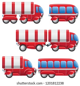 Set of trucks and buses. Isolated on white background. Vector illustration.