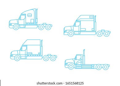 set of Trucks cabs. line icon for export and import - van and trailer equipment. vector illustration