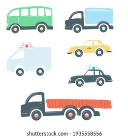 set of trucks flat simple cartoon style hand drawing. vector illustration