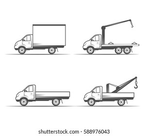 set of trucks grayscale images on a white background - vector illustration.