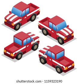 Set of Trucks. Isometric. Isolated on white background. Vector illustration.