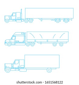 set of Trucks. line icon for export and import - van cabs and trailer equipment. vector illustration