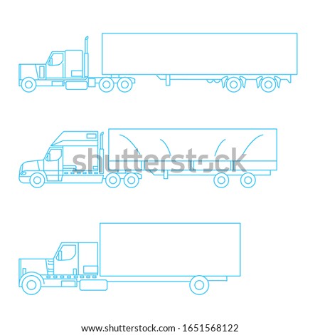 set of Trucks. line icon for export and import - van cabs and trailer equipment. vector illustration