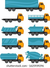 Set of trucks on a white background