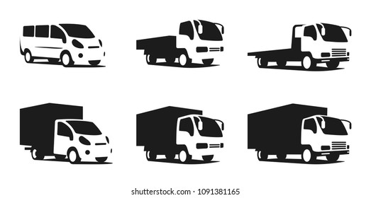 Set of trucks, silhouettes of trucks, vector stock illustration