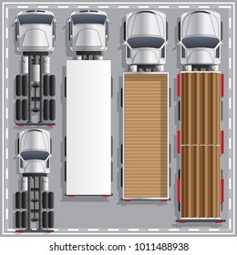 Set trucks. View from above. Vector illustration.
