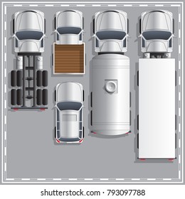 Set trucks. View from above. Vector illustration.