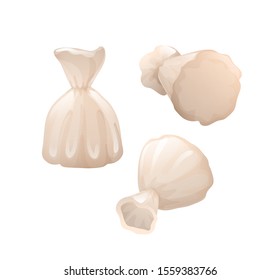 Set of truffle in white candy wrapping, vector illustration in cartoon style, isolated objects