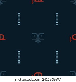 Set Trumpet, Conga drums and Flute on seamless pattern. Vector
