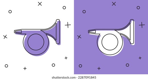 Set Trumpet icon isolated on white and purple background. Musical instrument.  Vector