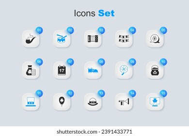 Set Trumpet, Saint Patricks day with calendar, Drum drum sticks, Leprechaun hat, Clover trefoil leaf, Pot of gold coins, Smoking pipe and boot icon. Vector