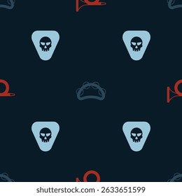 Set Trumpet, Tambourine and Guitar pick on seamless pattern. Vector