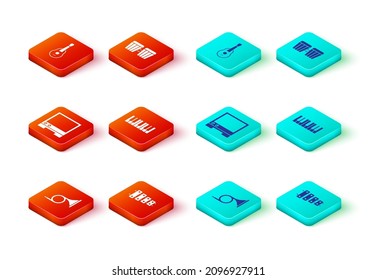 Set Trumpet, Xylophone, Voice assistant, Music synthesizer, Drum and Guitar icon. Vector