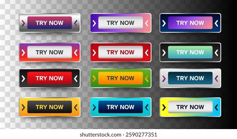 Set of try now buttons icon with colorfull gradient and silver. Try now collection button ui. vector