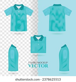 Juego de camisetas 3d simulación realista, masculino patrón vectorial de camiseta azul cielo frente a la vista trasera. Diseño de ropa en blanco para hombres, ropa deportiva, ropa informal 