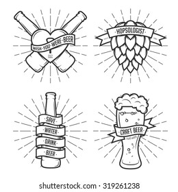 Set of t-shirt beer prints. Beer labels, badges, design elements. Vintage ribbons with funny quotes. Phrases about beer.