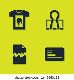 Set T-shirt, Business card, Torn document and Binder clip icon. Vector