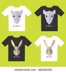 Set of t-shirt designs with rat and rabbit