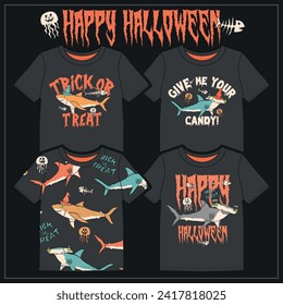 Set of t-shirt graphic designs for halloween. Vector work. 