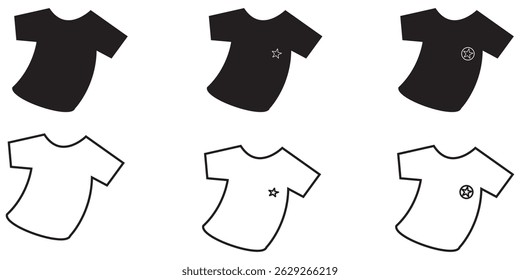 Conjunto de icono de camiseta. Estilo de arte plano y lineal. Diseño de ilustración en blanco y negro eps10 
