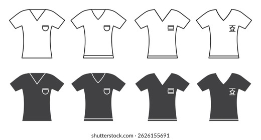 Set of tshirt icons. Shirt, tshirt, apparel store. Tshirt design template. Vector illustration.