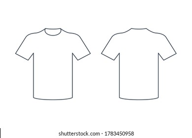 Set of T-Shirt Icons. Simple Line Shape of Front Side and Back Side T-shirts isolated on White Background. Flat Vector Icon Design Template Elements