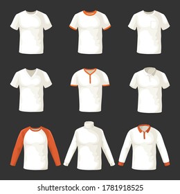Set of t-shirt mockup isolated on black background. Tee template