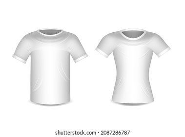 Set of tshirt mockups mens and womens tshirt with blank space for logo or design mockup and packaging for your logo or brand as a template for design Vector illustration