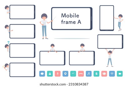 Set of t-shirt mush hair woman and smartphone screen.type-A.It's vector art so easy to edit.The inside of the screen is transparent, so it is easy to fit.