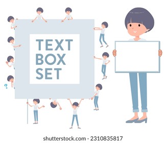 Set of t-shirt mush hair woman with a message board.Since each is divided, you can move it freely.It's vector art so easy to edit.