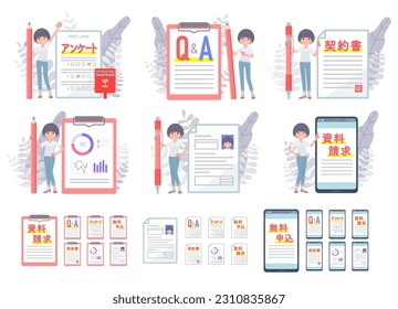 Set of t-shirt mush hair woman and various documents.It's vector art so easy to edit.