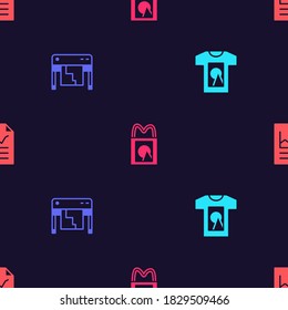 Set T-shirt, Plotter, Paper Shopping Bag And Document With Graph Chart On Seamless Pattern. Vector.