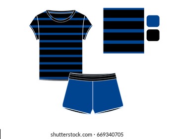 set of tshirt and shorts vector technical sketch